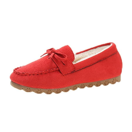 QYZEU Women s Walking Shoes Woman s Sandals Women s Autumn and Winter Bow Soft Soled Slip On Flat Heels and Warm Single Shoes Comfortable Casual Shoe Women Red 40