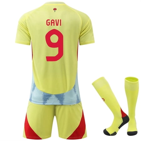 Yellow Spain 2024 Away Activewear No.9 Gavi Soccer Fans Training Jerseys Kits