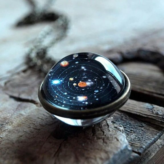 MATROOY Solar System Necklace Pendant, Planet Necklace Double Sided Glass Dome