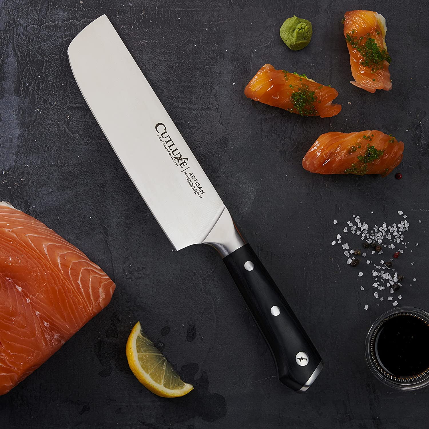 CUTLUXE Nakiri Knife – 7" Vegetables Knife, Japanese Chef Knife for Chopping, Dicing & Slicing – Razor Sharp & Full Tang – Ergonomic Handle Design – Artisan Series