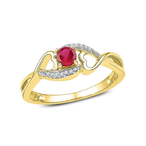 Gem And Harmony - 1/8 Carat (ctw) Lab Created Ruby Heart Ring in 10K ...