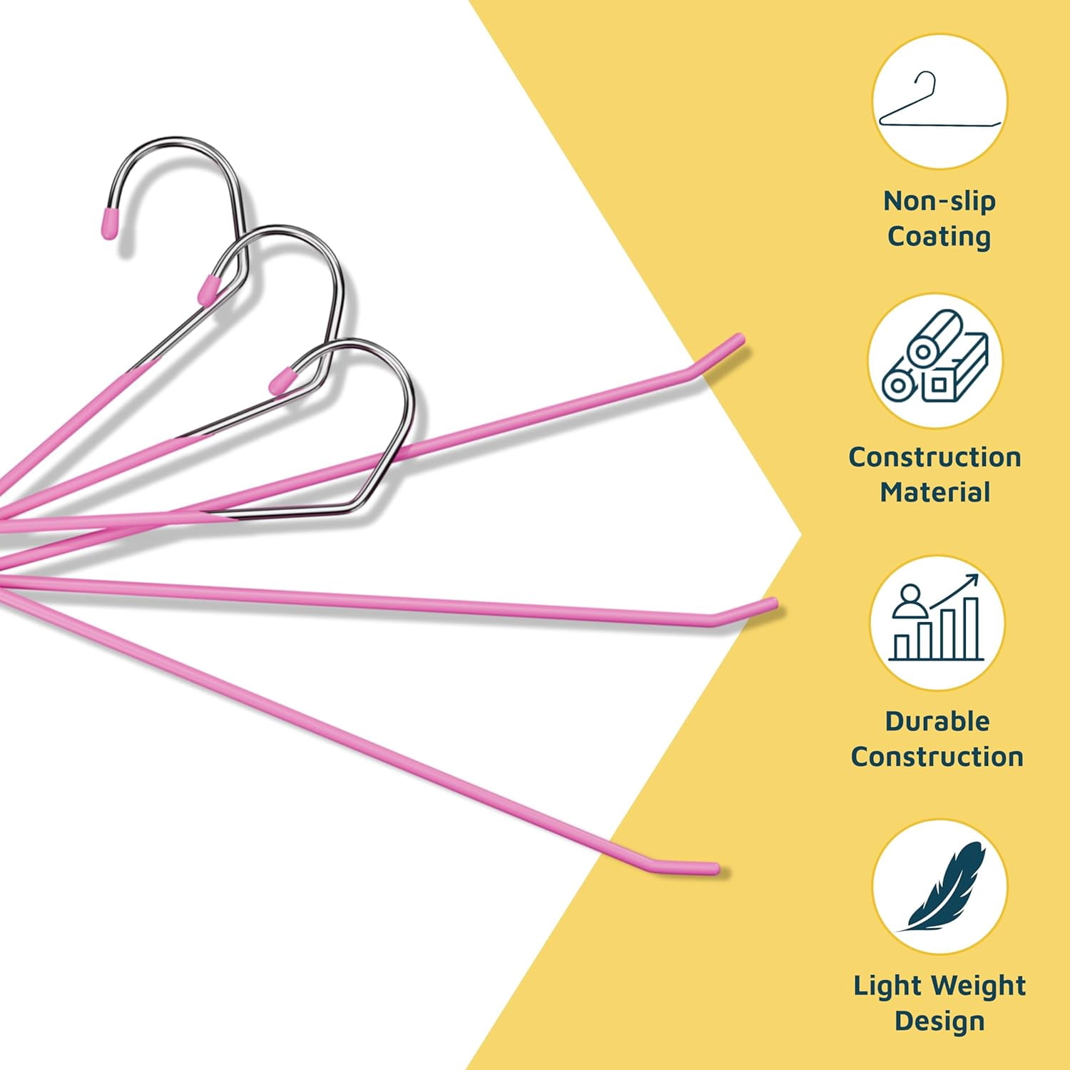 Metal Pants Hanger Set - 50 Pieces Elegant Non-Slip Closet Space Saving Hanger Set for Pants, Trouser, Blankets, and Jeans with Open Ended Sleek Design - Pink
