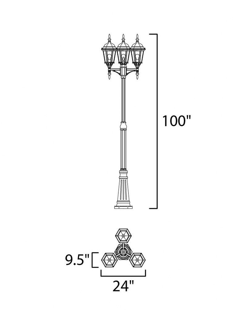 Maxim Poles Three Light 100-Inch Outdoor Post Light - Black - 1105BK