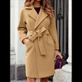 thumbnail image 2 of Gabardina Larga para Mujer, Elegante Chaqueta de Solapa, Abrigo Informal de Otoño e Invierno con Cinturón Caqui M, 2 of 5