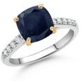 thumbnail image 2 of Gem Stone King 925 Sterling Silver and 10K Yellow Gold Blue Sapphire and White Lab Grown Diamond Engagement Ring for Women (3.02 Cttw, Cushion 8MM, Gemstone September Birthstone, Size 7), 2 of 4