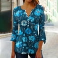 thumbnail image 5 of Camisetas de Cuello en V Mujeres, Impreso 3/4 Manga Blusa Casual Hecha de Cómodo Estante de Imitación para Toda la Temporada de Uso Diario, Camisetas Casuales de Mujer, 5 of 5