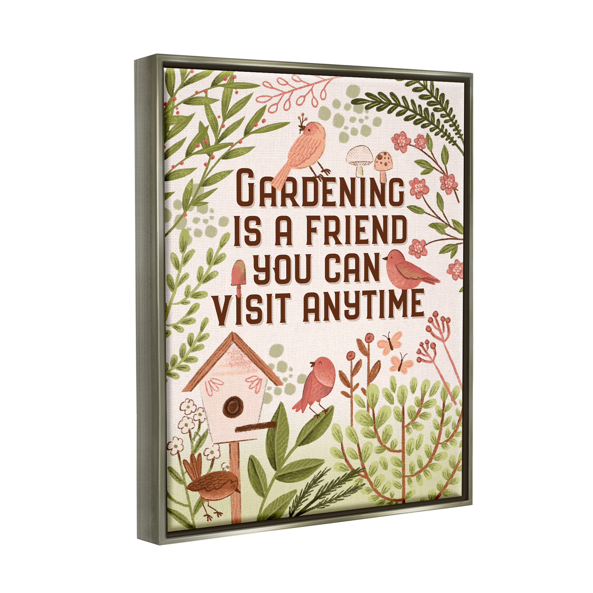 Stupell Industries Gardening Is A Friend Phrase Botanical & Floral Painting Gray Floater Framed Art Print Wall Art, 17 x 21