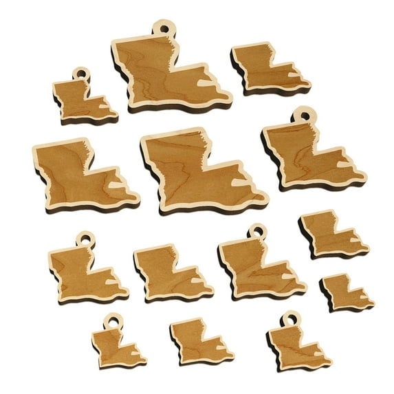 Louisiana State Silhouette Wood Mini Charms Shapes DIY Craft Jewelry - No Hole - 30mm (6pcs)