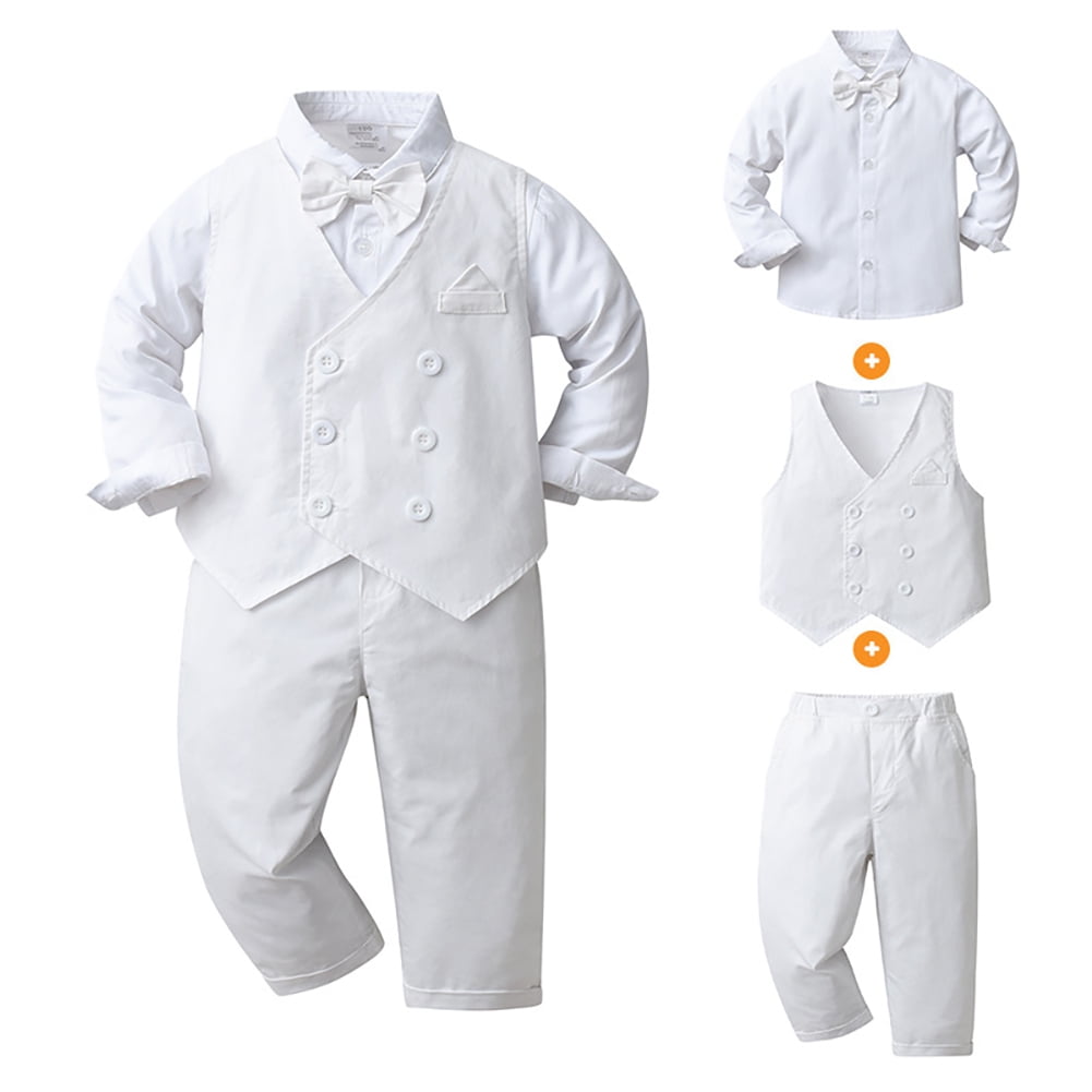FYMNSI Baby Boy Clothes Gentleman Outfits Long Sleeve Wedding Party Tuxedo Suit Toddler Dress Shirt+Bowtie+Vest+Pants Set 1-2T