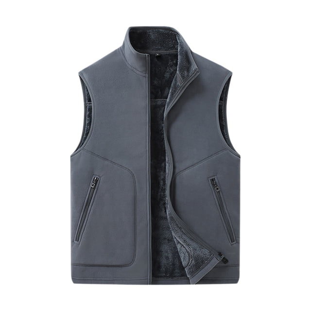 RXMEKW Lamb Wool Vest Jacket for Men with Zipper Pockets, Polyester Fleece Sleeveless Layer for Men, Black
