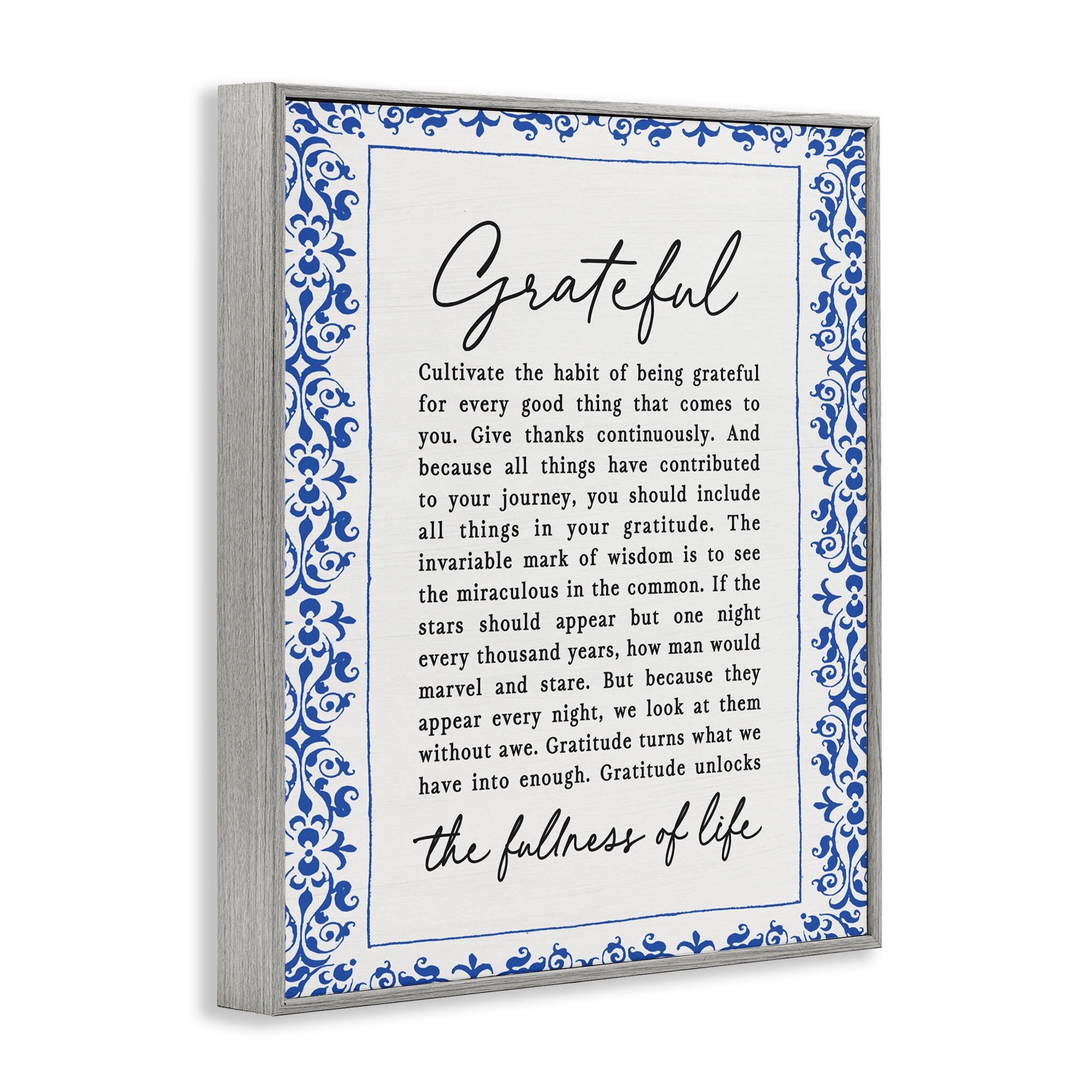 Gratitude Unlocks Fullness Of Life Gray Framed Giclee Art, design by Lettered and Lined