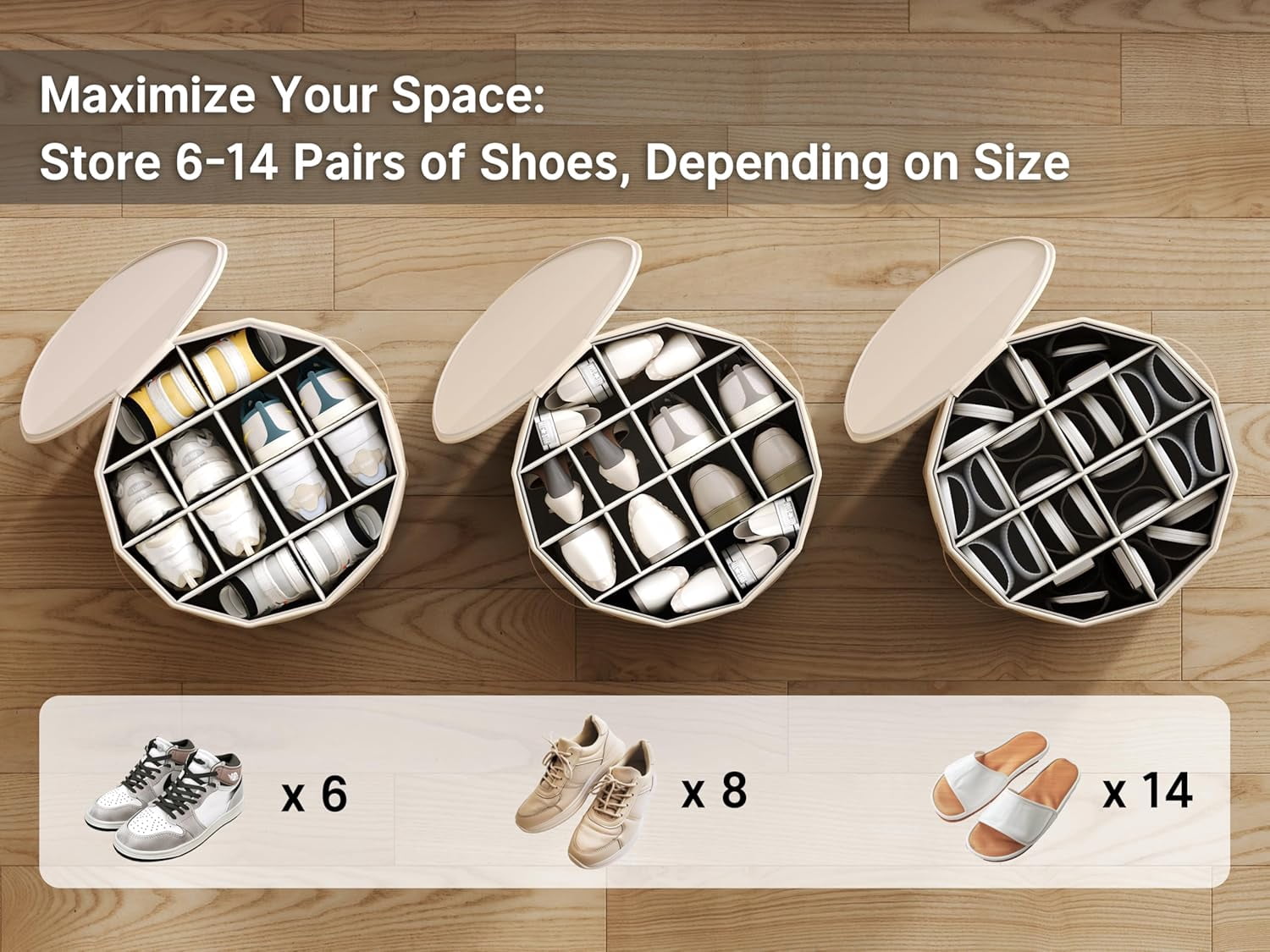 Shoe Organizer for Closet with Adjustable Dividers for Closet, Foldable Shoe Storage Box
