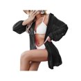 thumbnail image 3 of VISgogo Bikini de verano para mujer, vestido camisero largo suelto con cierre de botón de solapa de manga larga de Color sólido transparente VISgogo  moda, 3 of 5