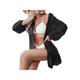 thumbnail image 3 of VISgogo Bikini de verano para mujer, vestido camisero largo suelto con cierre de botón de solapa de manga larga de Color sólido transparente VISgogo  moda, 3 of 5