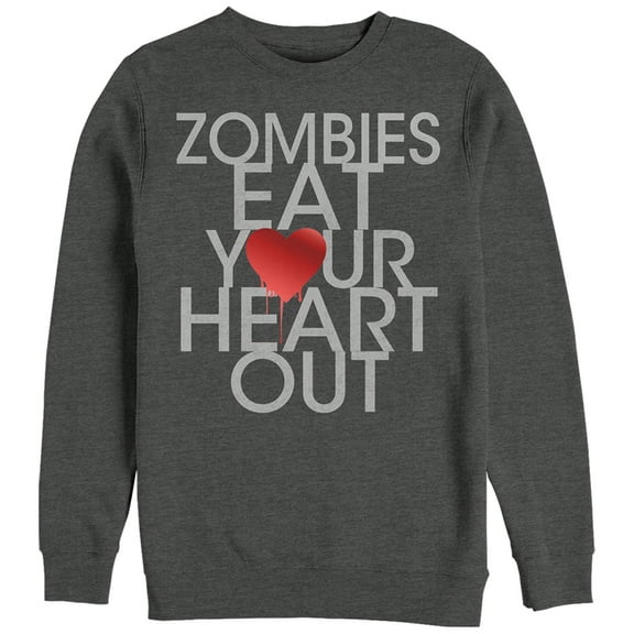 Women's CHIN UP Halloween Zombies Eat Heart Out Sweatshirt Charcoal Heather X Large
