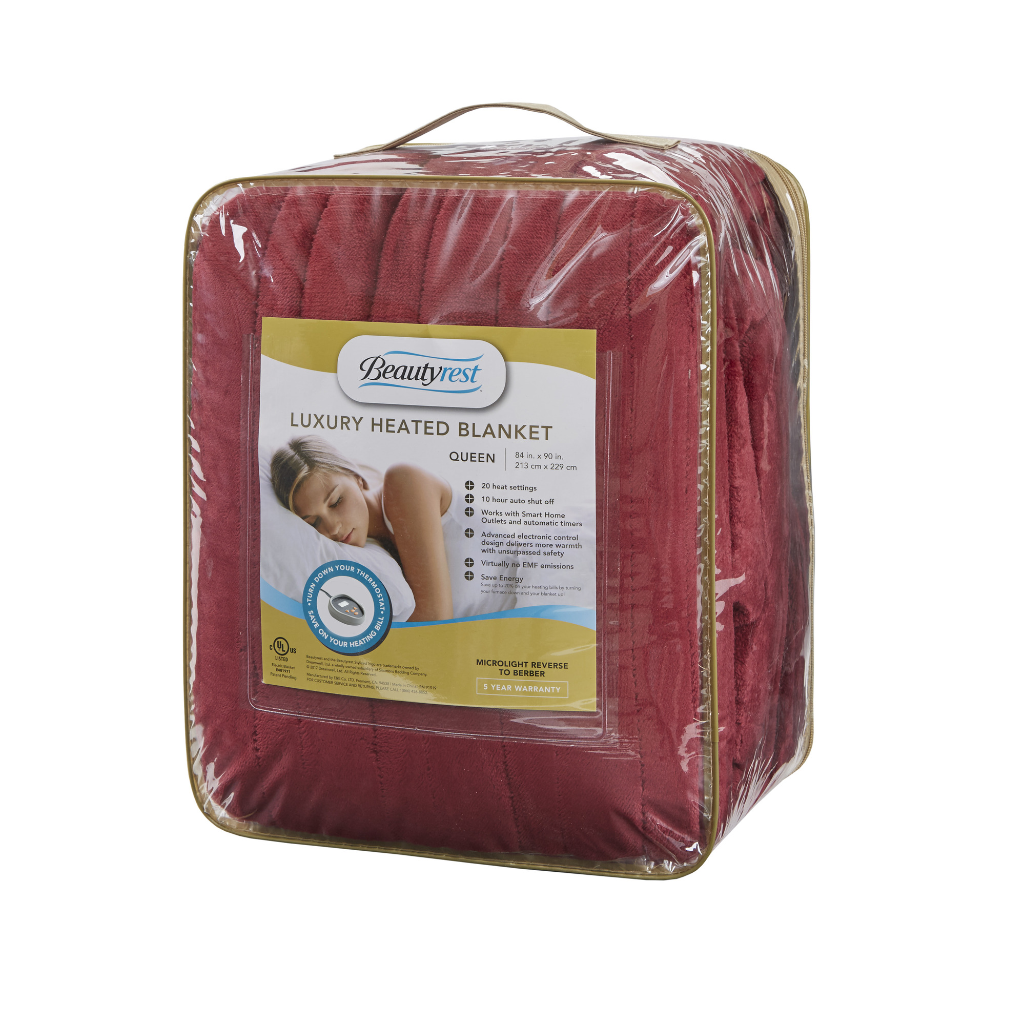 Beautyrest Heated Microlight to Berber Solid Blanket, Full, Red - image 3 of 13