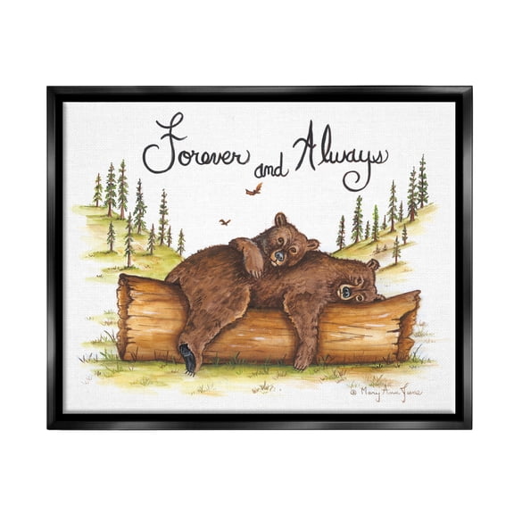 Stupell Forever & Always Cuddling Bears Wildlife Animals & Insects Painting Black Floater Framed Art Print Wall Art