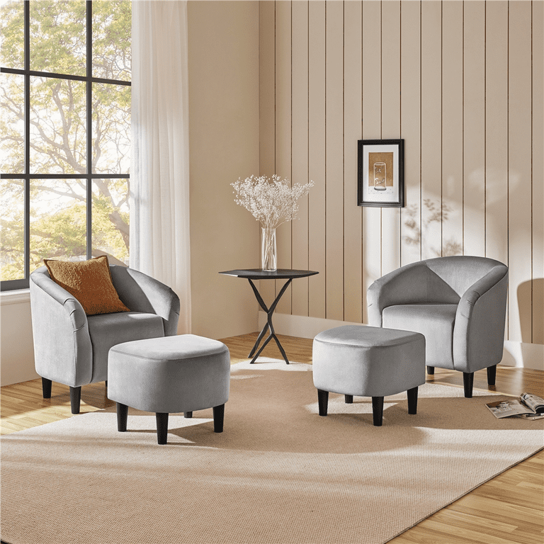 Renwick Living Room Set Club Lounge Barrel Accent Chair with Ottoman in Gray Velvet Walmart