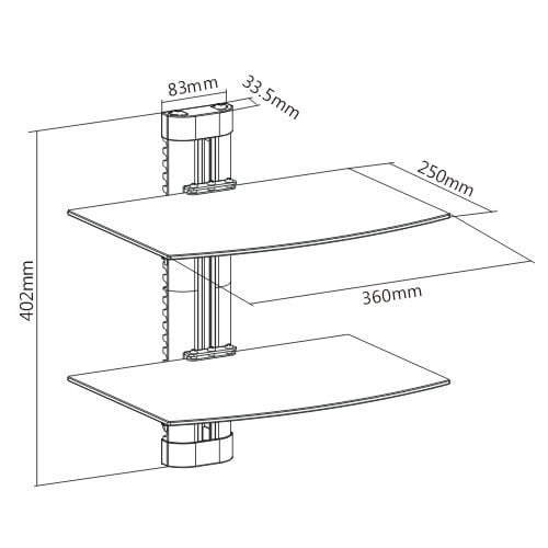 Impact Mounts Double Glass Height Adjustable AV Component Shelf Wall Mount DVD Game Cable Box