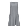 thumbnail image 4 of Uscallm Women Summer Plus Size Round Neck Sleeveless Boho Flowy A-Line Mini Casual Dresses Solid Basic Vacation Beach Swing Loose Sundresses, Dark Gray M, 4 of 6