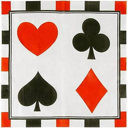 Paper Napkins in Poker Design for Casino Party Supplies (6.5 x 6.5 in, 150 Pack) - Cocktail Napkins - Casino Decor
