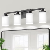 YANSUN 27 in. 4-Light Matte Black Bathroom Vanity Light with Milky White Glass Shades, 4-Light Wall Mount for Modern Spaces