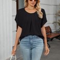 thumbnail image 4 of Stichou Women's Casual Tops 2026 Round Neck Basic Pleated Short Sleeve Loose Fit Curved Back Chiffon Blouses Tshirts Black L, 4 of 7