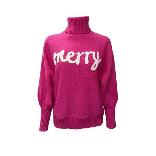 Suéteres navideños Tsseiatte para mujer, jersey de manga larga con cuello alto y letras bordadas, tops casuales de punto