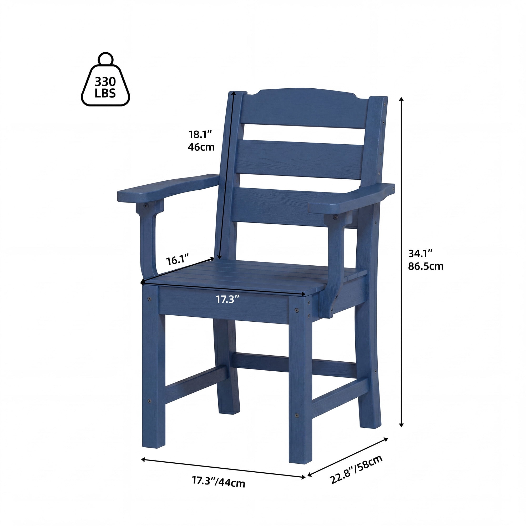 Uforic 2 Pack Outdoor Dining Chairs, Heavy Duty All-Weather HIPS Patio Chairs, Wood Grain Design, 385 LBS Load Capacity, Garden Backyard Poolside Furniture, Navy Blue