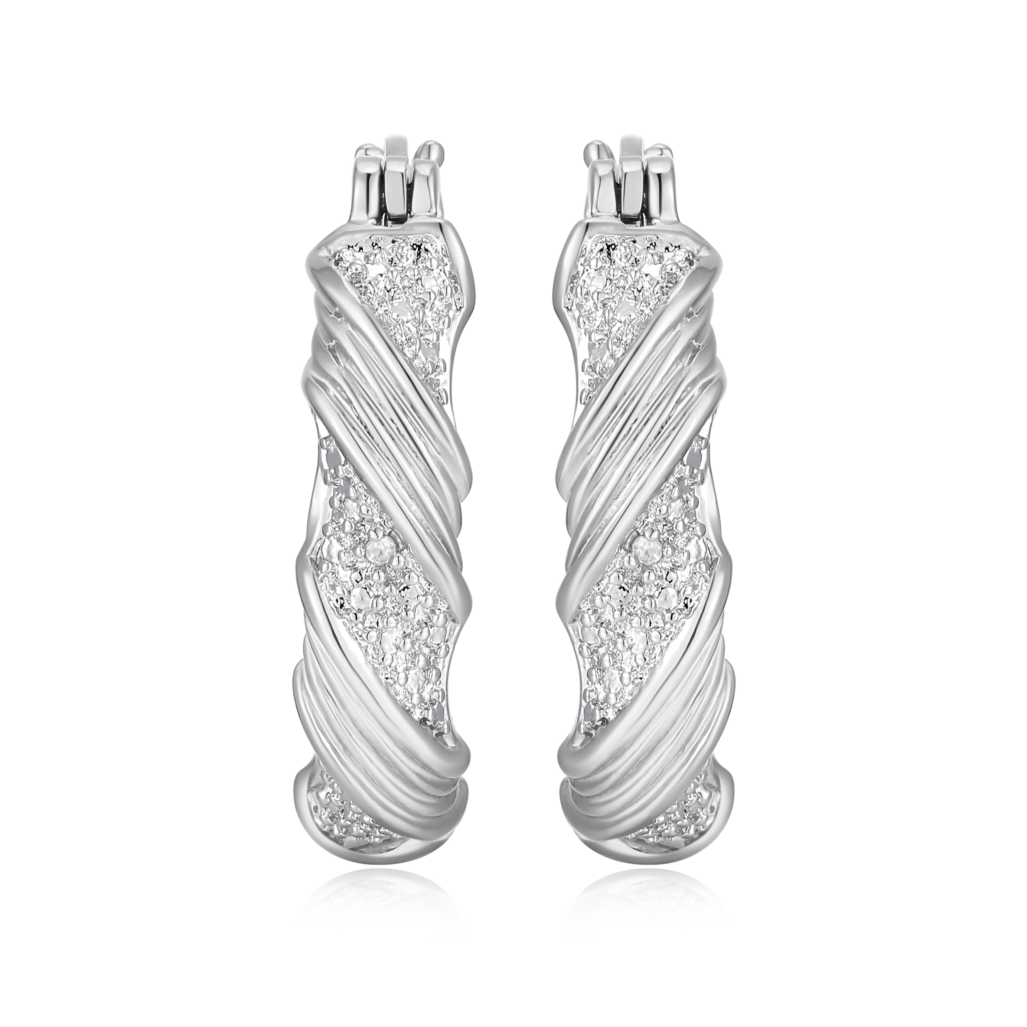 Forever Facets Diamond Accent X&O Hoop Earrings in Rhodium over Bronze, Adult Female