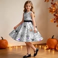 thumbnail image 4 of Girls Halloween Printed Dress Crew Neck Sleeveless Belted Back Zipper Costume Kids Trendy Casual A-Line Swing Dress White 9-10 Years, 4 of 7