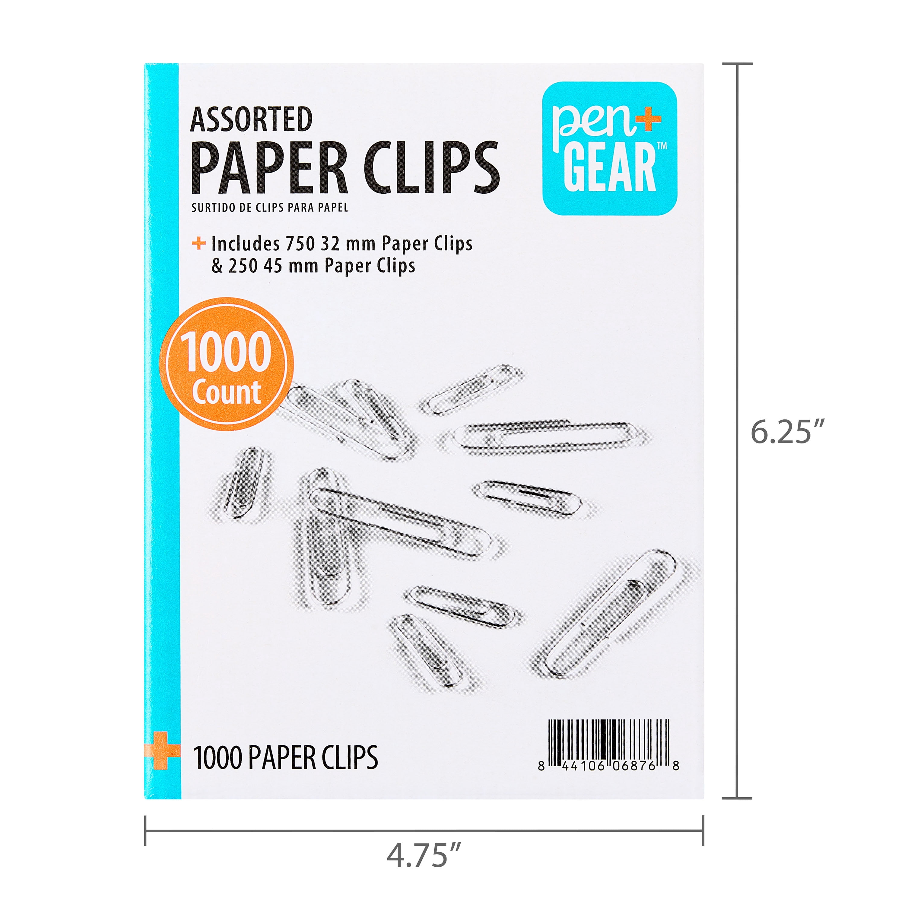 Pen+Gear Paper Clips, Silver, Assorted Sizes, 1000 Count