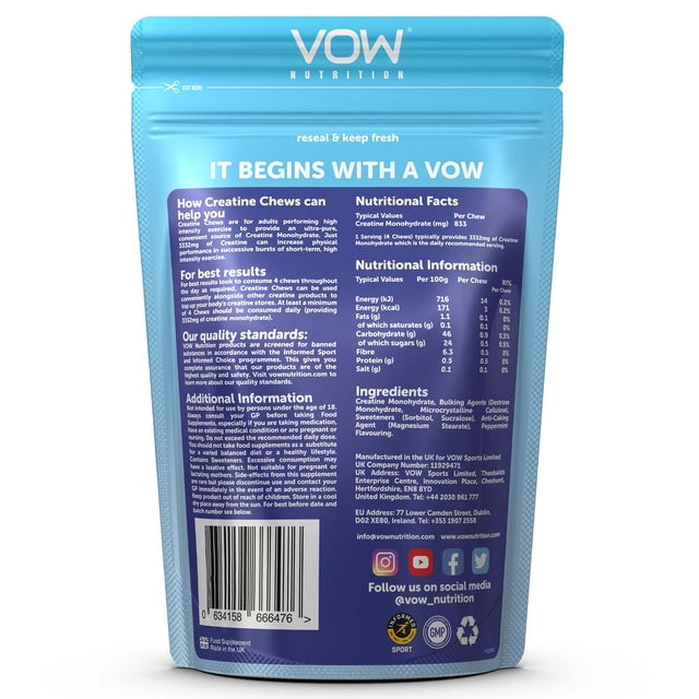 VOW Nutrition Creatine Monohydrate Chews, Mint, 100 Count
