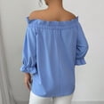 thumbnail image 4 of UAMVSH Off Shoulder Tops for Women Dressy Casual 3/4 Sleeve Ruffle Blouses Cute Tie Front Elegant Shirts Going Out Outfits, 4 of 7