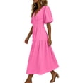 thumbnail image 7 of Erwazi Summer Dresses for Women Solid V Neck Puff Dress Waist Cinched Back Zipper Trendy Casual Style Daily Outdoor Activities Dresses, 7 of 7