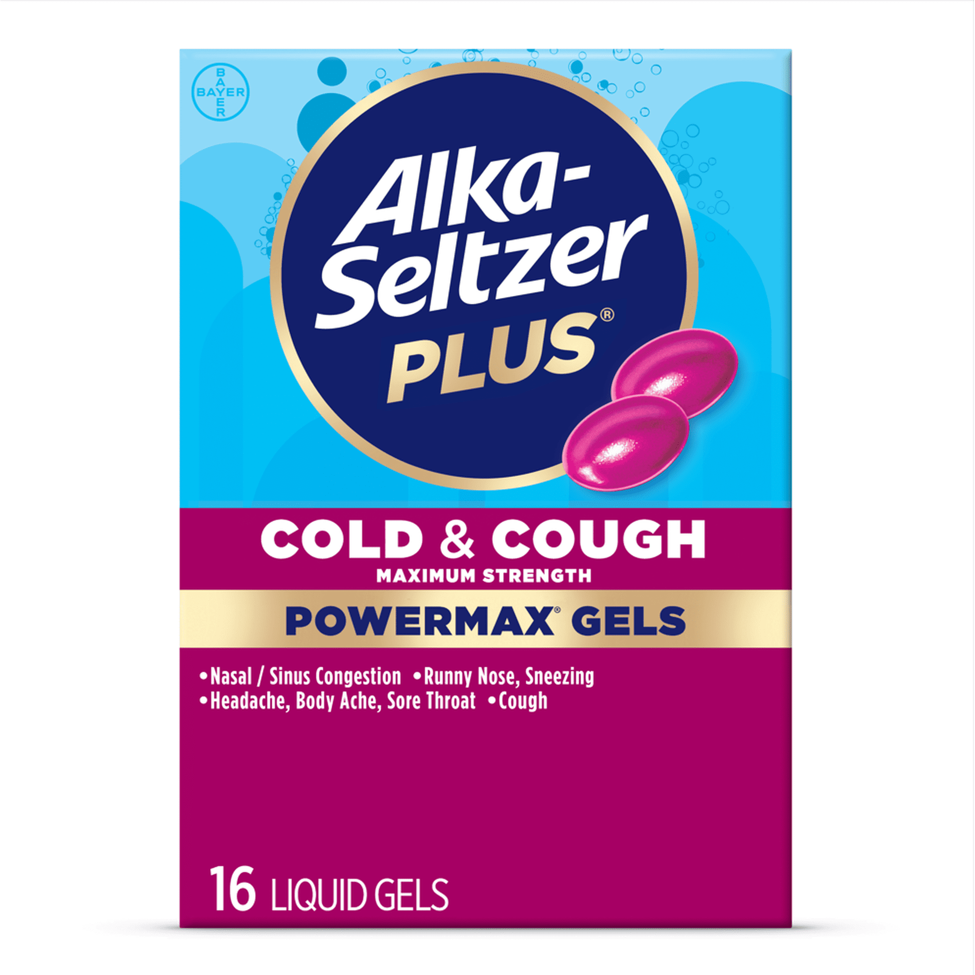 Alka-Seltzer Plus Maximum Strength Cold & Cough Medicine, Powermax Liquid Gels, 16 Count