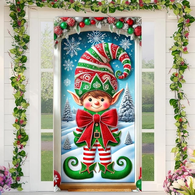 Adornos navideños, regalos navideños, fondo de fotos para el día de Navidad, decoración de fiesta, cortina de puerta, bandera de tela colgante, cubierta de puerta de poliéster
