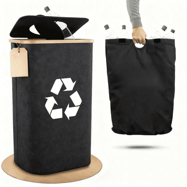 26 Gallon/100L Recycling Bins for Kitchen, Dark Gray, Indoor Recycle Bins with Lid, Removable Reusable Inner Bag - for Bottles Cans Glass Plastice Cartons