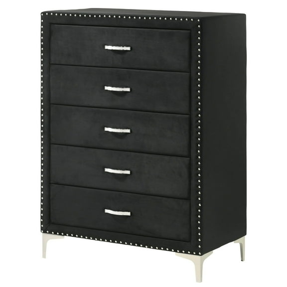 Moha 50 Inch Tall Dresser Chest, 5 Drawers, Metal Handles, Black Velvet