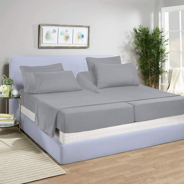 Split California King Bed Sheet Set 5 Pieces Adjustable Sheets 800 Thread Count 100 Egyptian Cotton 15 Deep Pocket Of Fitted Silver Solid Com Split California King Bed Sheet Set 5, Cal King Adjustable Bed Set