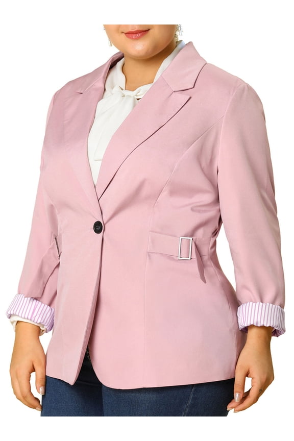 Women's Plus Size Notched Lapel Contrast Stripe Cuff Blazer