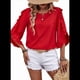 thumbnail image 3 of Top de Encaje con Cuello Redondo y Mangas Cuartos Irregulares, Color Rojo, Talla S, 3 of 8