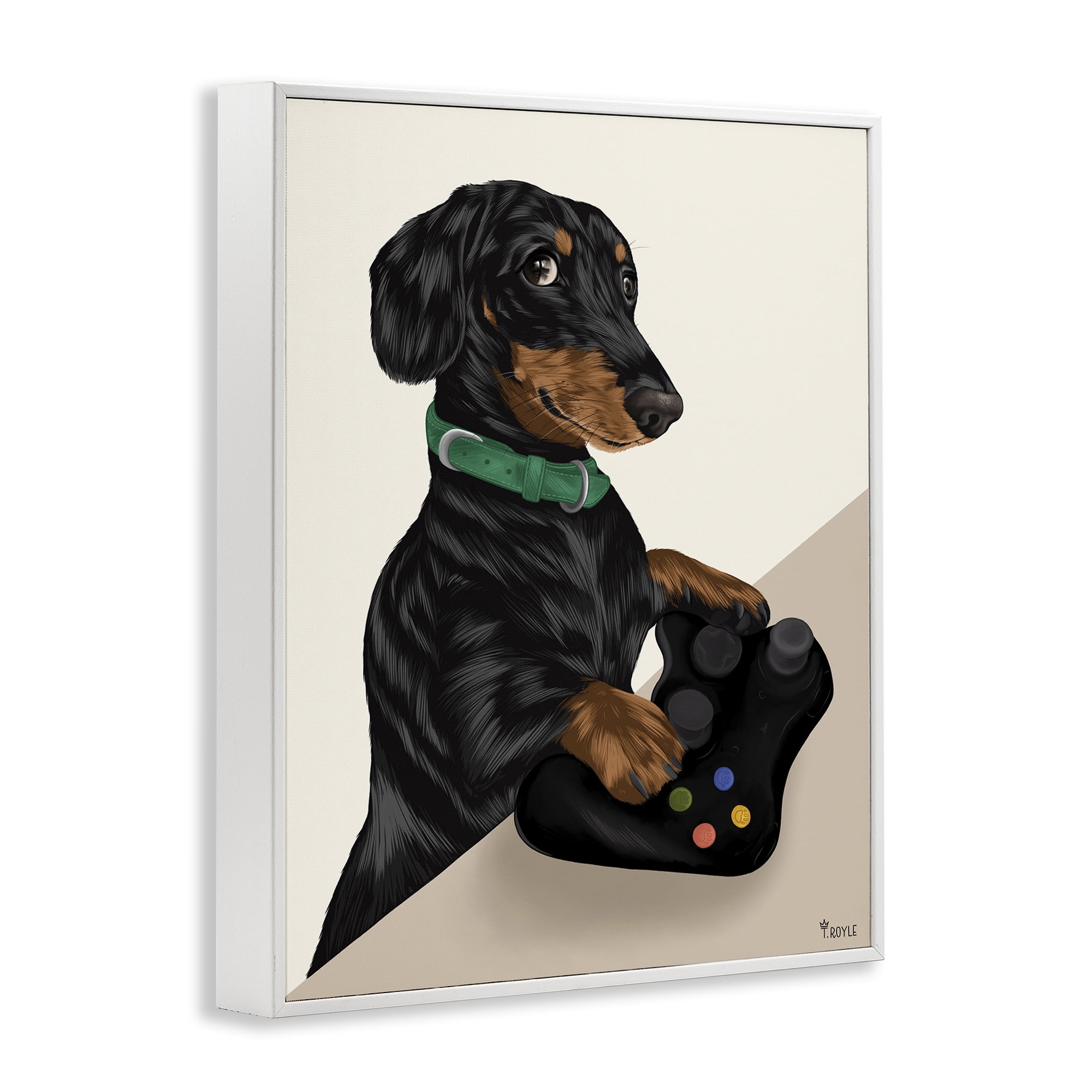 Stupell Industries Gamer Dachshund Dog Animals & Insects Painting White Framed Art Print Wall Art, 11 x 14