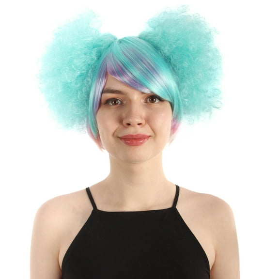 HPO Adult Women's Clown Puff Wig, Mixed Pink Color Cosplay Halloween Head Wig, Premium Breathable Capless Cap, Made of Synthetic Fiber