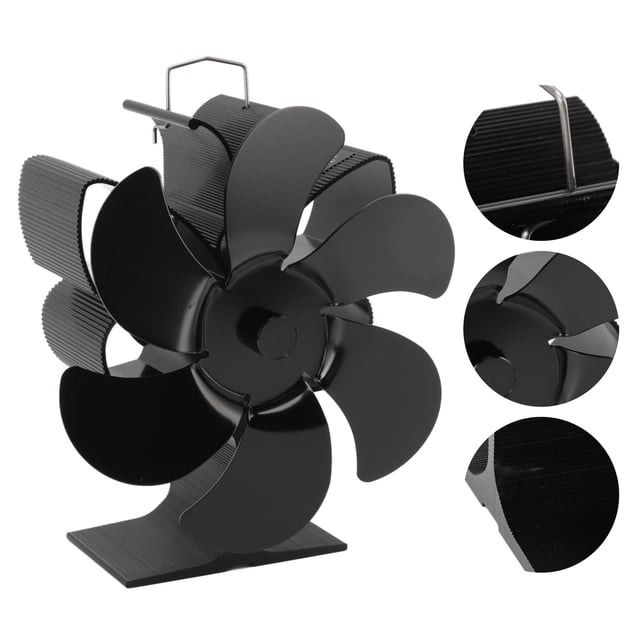 Ventilador de estufa negro, ventilador de estufa de 6 aspas, ventilador de estufa alimentado por calor, ventilador de chimenea, rendimiento de primera categoría
