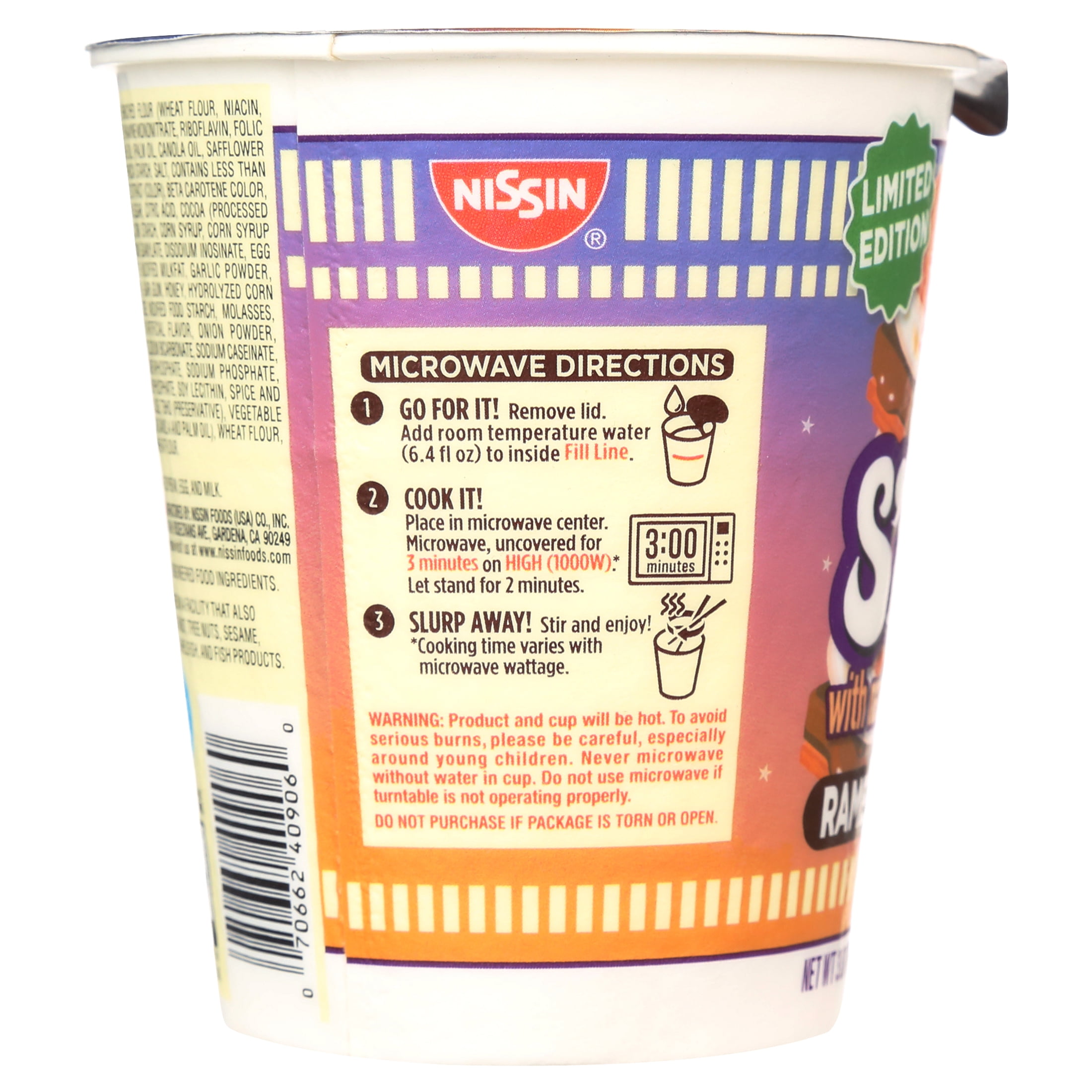 Nissin Foods Cup Noodles Limited Edition Ramen Noodles, Campfire S'mores Flavor, 3.07 oz Cup, Shelf-Stable