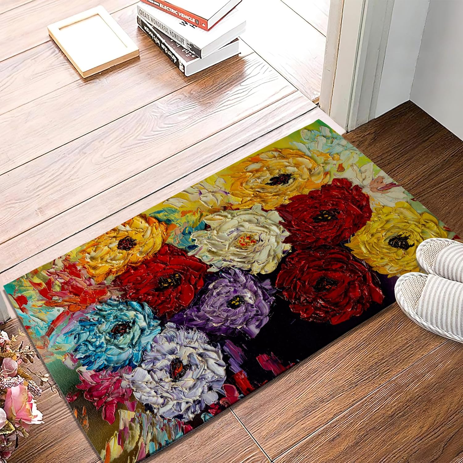 Fabulous Flowers Doormat Entrance Rugs Indoor,Spring Decor Welcome Doormat,Non-Slip Carpet Rugs Floor Mat Decorative for Home/Bathroom/Kitchen/Indoor 17"x30"