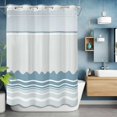 thumbnail image 6 of No Hook Blue Striped Shower Curtain with Snap in Liner Set, Abstract Modern Geometric Stripes Waterproof Fabric Bathroom Curtains with See Through Top Window, Hotel Style Extra Long 72 x 96 Inch, 6 of 9