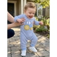 thumbnail image 5 of Loicainy Infant Baby Boy Fall Stripe Romper 3 6 12 18 Months Tractor Embroidery Waffled Long Sleeve Bodysuit, 5 of 9