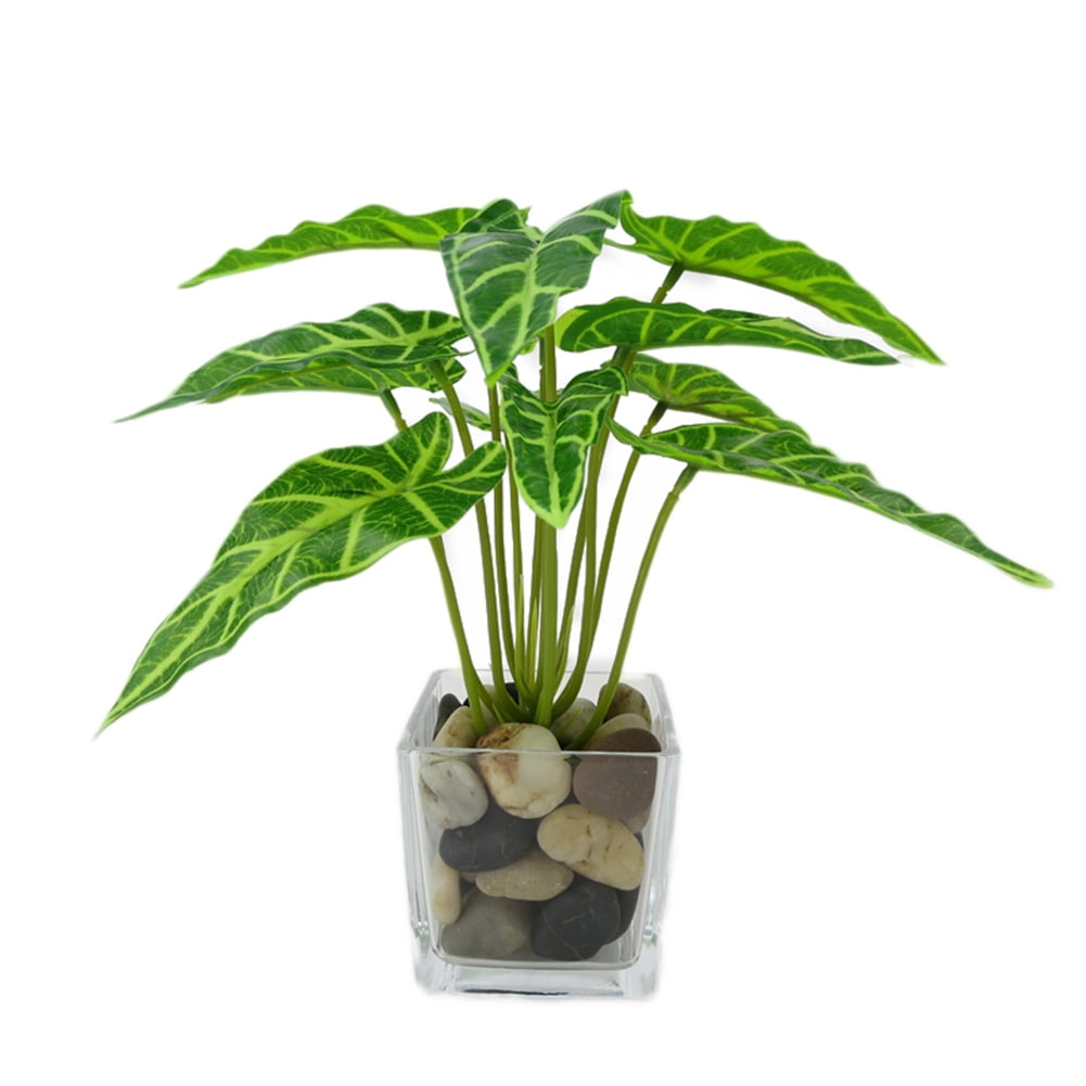 Dengjunhu 4Pcs Artificial Green Taro Leaf Leaves Plants Faux Fake Leaf